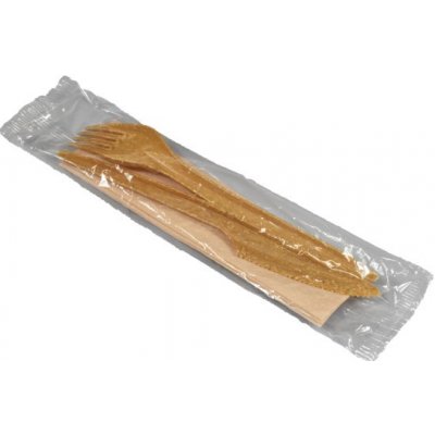 Příborový set EKO kompozit dřevo plast WPC vidlička nůž ubrousek Ecofol 25.02945_1 – Zboží Mobilmania