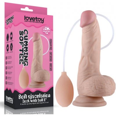 LoveToy 8 Soft Ejaculation Cock with Ball, měkké realistické dildo s přísavkou 20 x 4,3 cm – Zboží Mobilmania