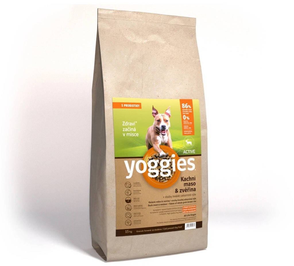 Yoggies Active granule lisované za studena s probiotiky Kachní maso & zvěřina 15 kg