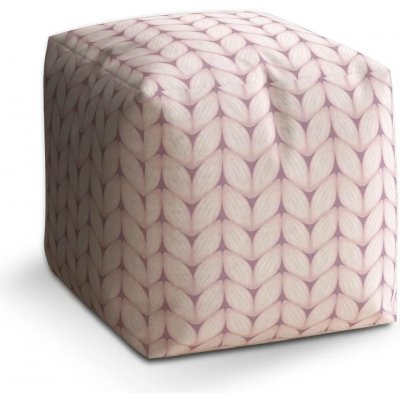 Sablio Taburet Cube Bledě růžové pletení - 60x60x60 cm