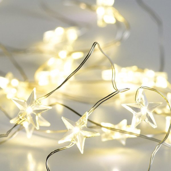 Vánoční osvětlení ACA DECOR LED vánoční dekorační girlanda hvězdičky teplá bílá barva 200 cm IP20 2xAA