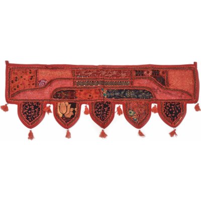 Sanu Babu Červený závěs nad dveře s výšivkou a třásněmi, 103x36cm (1E) – Zboží Mobilmania