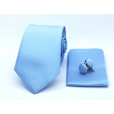 Decofashion sada s jemnou aplikací- kravata kapesníček a manžetové knoflíčky světle modrá – Zboží Dáma