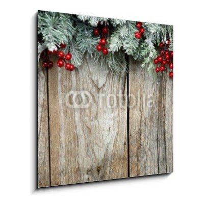 Obraz 1D - 50 x 50 cm - Christmas fir tree on wooden background Vánoční jedle na dřevěném pozadí – Zbozi.Blesk.cz