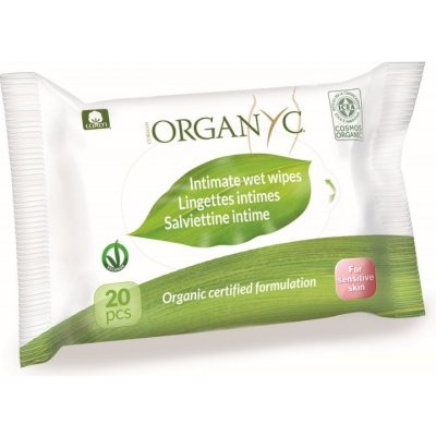 Organyc Vlhčené ubrousky pro intimní hygienu - 100% z biobavlny BIO 20 Ks