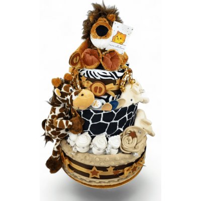 BabyDort třípatrový plenkový dort pro miminko neutral SAFARI – Zboží Dáma