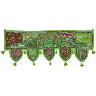 Sanu Babu Zelený závěs nad dveře s výšivkou a třásněmi, 103x36cm (9C) – Zboží Mobilmania