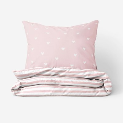 Goldea bavlna povlečení srdíčka na pudrově růžovém s proužky 140x200 70x90 – Zboží Dáma