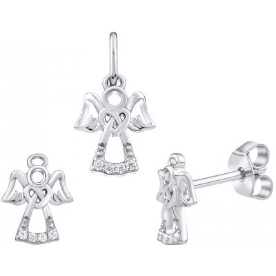 SILVEGO stříbrný set šperků anděl Abda s čirými Brilliance Zirconianáušnice přívěsek a náramek MW2233S – Zboží Mobilmania