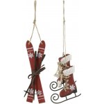 2ks červená antik vánoční ozdoba brusle a lyže Vintage - 2*14/ 9*2*9 cm - Chic Antique – Hledejceny.cz