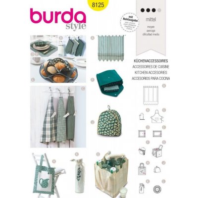 Střih Burda číslo 8125 kuchyňské doplňky, zástěra, chňapka, prostírání, závěs – Zboží Dáma
