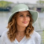 Krumlovanka Lněný letní dámský klobouk Bardotka Me-Ba zelený – Zboží Mobilmania
