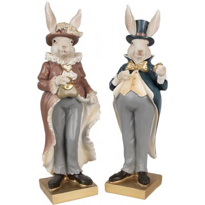 Dekorace králík ve zdobném kabátě a hodinkami 10*8*30 cm – Hledejceny.cz