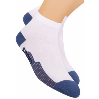 Steven Chlapecké kotníkové ponožky sportovní s nápisem Sport 054/61 bílá modrá