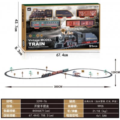 RKToys Retro vláčkodráha s kouřem světlem a zvukem Vintage – Zboží Dáma