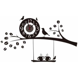 Obraz Nalepovací nástěnné hodiny na zeď - ptáčci a káva