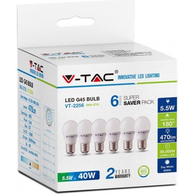 V-TAC LED žárovky 5.5W G45 E27 6 kusů Denní bílá – Hledejceny.cz