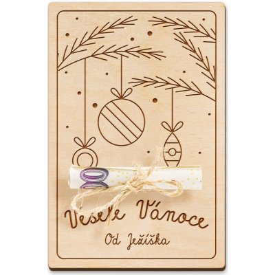 Dřevěná dárková karta na peníze - Veselé Vánoce od Ježíška (ozdoby) – Zboží Dáma