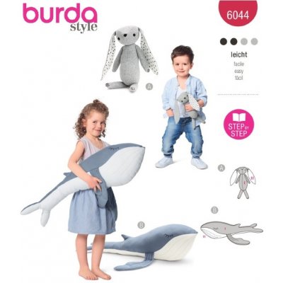 Střih Burda 6044, návod k šití: králíček, velryba, hračky, dekorace pro děti – Hledejceny.cz