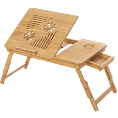 Songmics Stolek pod notebook bambusový, odvětrávání, úložný šuplík, šířka 61cm – Zboží Mobilmania