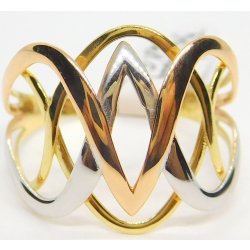 Klenoty Budín Mohutný dámský prsten z bílého, růžového a žlutého zlata HK1094