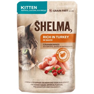 Shelma Bezobilné dušené filetky pro koťata s krůtím a brusinkami 28 x 85 g