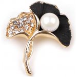 Prima-obchod brož s perlou lotos ginkgo 3 zlatá černá 105367 – Zboží Dáma