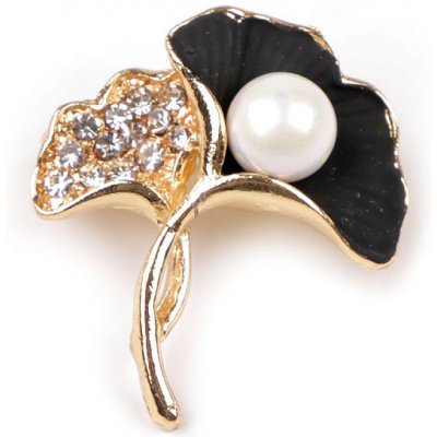 Prima-obchod brož s perlou lotos ginkgo 3 zlatá černá 105367 – Zboží Dáma