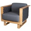 Zahradní židle a křeslo Cane-line Nízké křeslo Angle, 80x85x74 cm, rám teak, pásový výplet dark grey, sedáky venkovní látka AirTouch grey