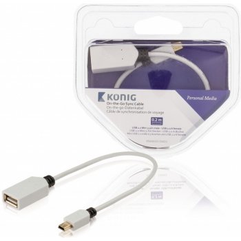 König KNM60315W02 Synchronizační na cesty, USB 2.0 Mini 5-pin zástrčka – USB 2.0 A zásuvka, 0,2m, bílý