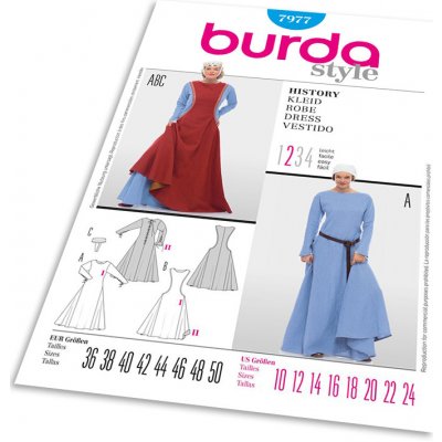 Střih Burda 7977 - Středověké šaty, hradní paní, královna – Zboží Dáma