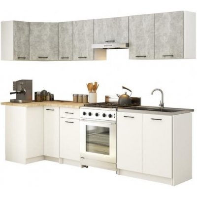 DobreSny Kuchyňská rohová sestava Olivia 3 m Bílá / Beton / Dub Sonoma – Zboží Dáma