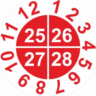 Kalibrační štítek 2025-2028 samolepící vinylová fólie 25 mm aršík 30 kusů – Hledejceny.cz