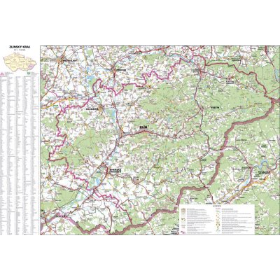 Zlínský kraj - nástěnná mapa 113 x 83 cm, lamino + lišty – Zboží Dáma