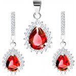 Šperky eshop stříbrný set přívěsek a náušnice červená kapka s čirým obrysem R28.28 – Zboží Mobilmania