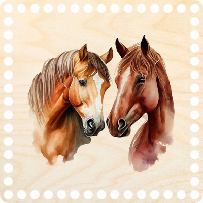 Dřevěný svět online Dno/víko čtverec 20x20 cm Dva koně – Zboží Dáma