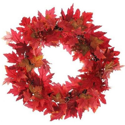 Autronic Věnec umělý 60 cm červené listí a bobule VED003-M Červená, Textil – Zboží Dáma