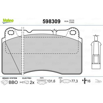 Sada brzdových destiček, kotoučová brzda VALEO 598309 – Zboží Mobilmania