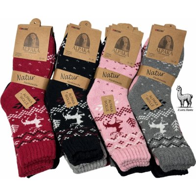 Dámské vlněné ponožky Lama Alpaka sada 3 páry s vánočním vzorem sobů šedá růžová černá – Hledejceny.cz
