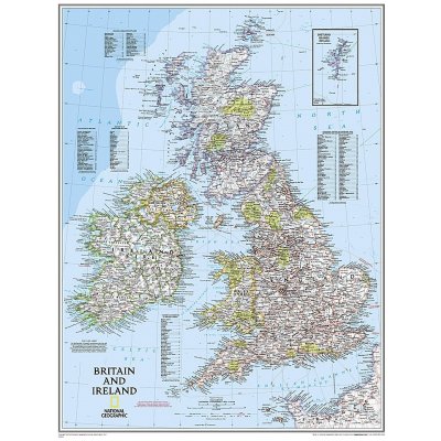 National Geographic Velká Británie a Irsko - nástěnná mapa Classic 60 x 77 cm Varianta: bez rámu v tubusu, Provedení: laminovaná mapa v lištách