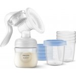 Philips Avent Breast Pumps odsávačka mateřského mléka 1 ks + Natural dudlík 1 ks + pohárek s víčkem 5x180 ml