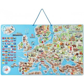 Woody magnetická mapa EVROPY společenská hra 3 v 1 v českém jazyce