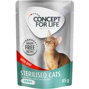 Concept for Life bez obilovin Sterilised Cats hovězí v omáčce 48 x 85 g