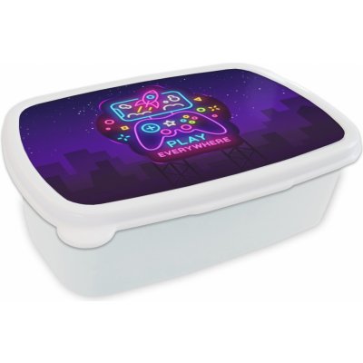 MuchoWow® Box na oběd BČervenázeit 11x17x6cm Herní - Neon - Play - Modrá - Night - Controller Dětský box na svačinu