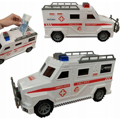 POKLADNIČKA TREZOR VELKÝ NA dárek MINCE BANKOVKY AUTO AMBULANCE COIL