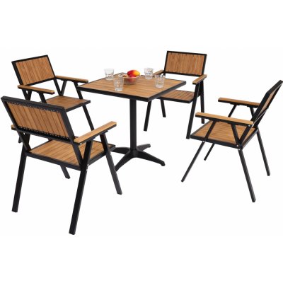 Mendler sada 4 zahradních židlí+zahradní stůl HWC-J95, židle stůl, gastro venkovní nátěr, hliníkový vzhled dřeva černá, teaková – Zbozi.Blesk.cz