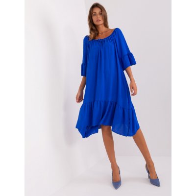 Italy Moda Kobaltové asymetrické midi šaty s volánem -dhj-sk-6057.93-kobaltová modrá – Zboží Mobilmania