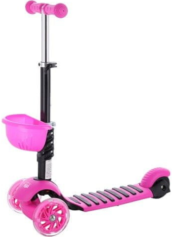 MINI Scooter 2v1 se svítícími LED koly růžová