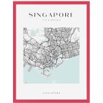 Plakát Singapur mapa města čtverec 40X50 cm + amarantový rám