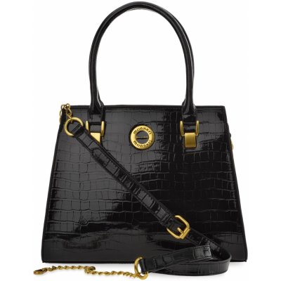 Monnari elegantní dámská kabelka lakovaný kufřík crossbody s reliéfním vzorem krokodýlí kůže černá